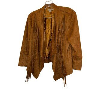 casting faux suede fringe cascading open front light Western Cowgirl jac…